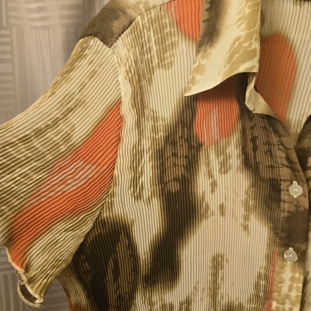 Essentials by Milano Women's XL Abstract Multicolor Pleated Cap Sleeve‎ Blouse